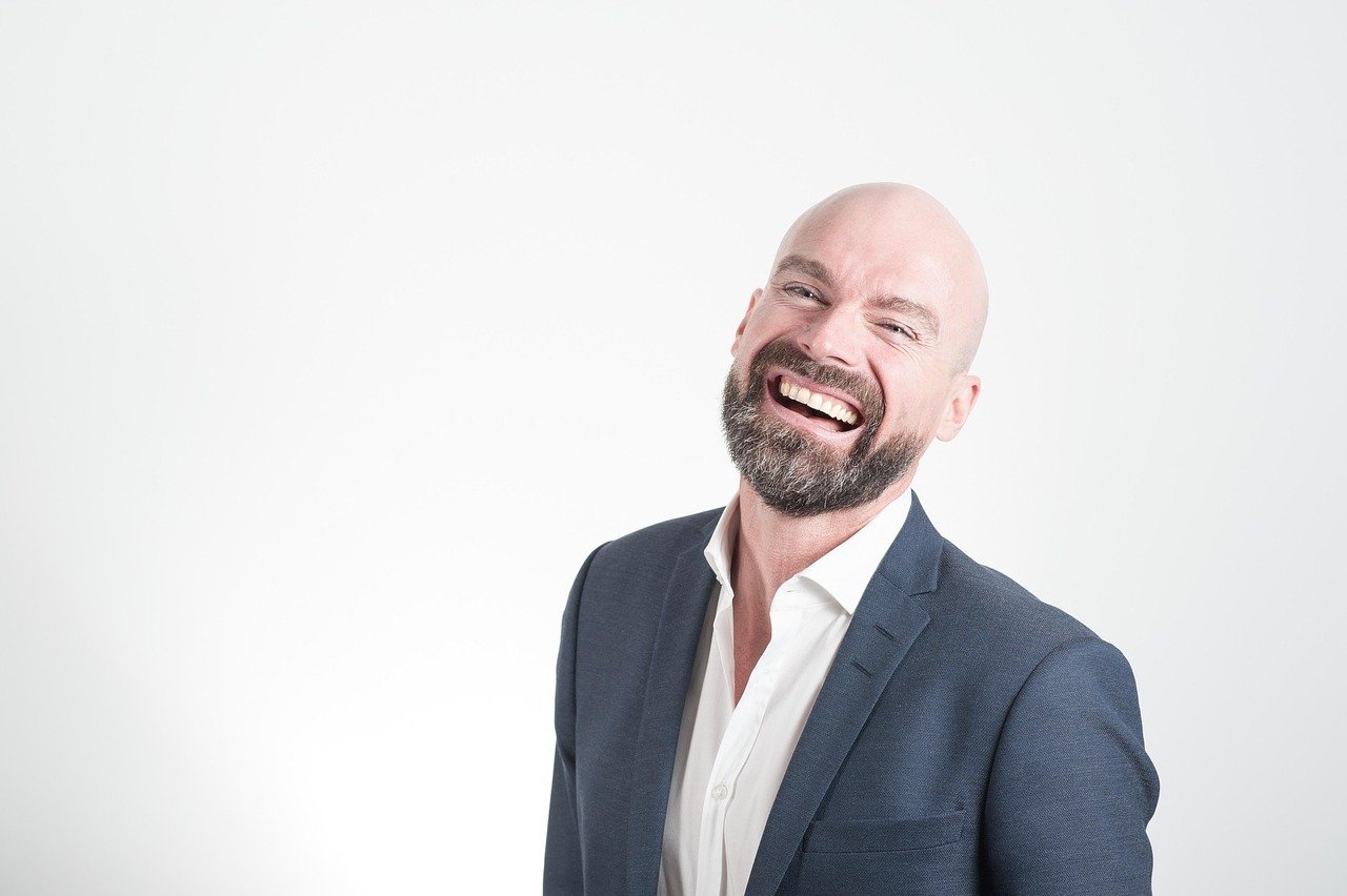 adult, bald, beard, corporate, designer suit, facial expression, fashion, laughing, male, man, model, outfit, professional, smile, suit, tuxedo, wear, studio photography, man, man, man, man, man, smile