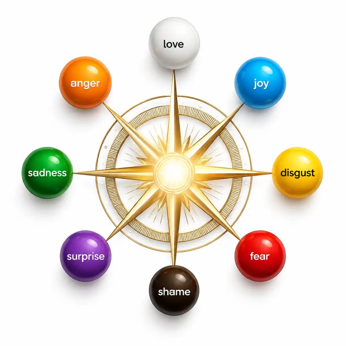 The Emotion Codex visual guide showing core human emotions including love, joy, fear, shame, sadness, anger, surprise and disgust for emotional mastery and emotional intelligence in men.