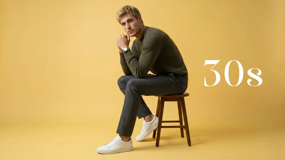 Man in his thirties focusing on career growth, family, health, wealth building and long-term purpose during the decade of building
