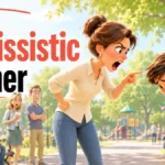 Illustration representing the psychological and emotional impact of being raised by a narcissistic mother, showing a man reflecting on childhood emotional patterns