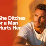 Pensive man sitting in orange light beside the words “Why She Ditches You for a Man Who Hurts Her.”