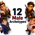 12 male archetypes including King, Warrior, Magician, Lover and their shadow archetypes