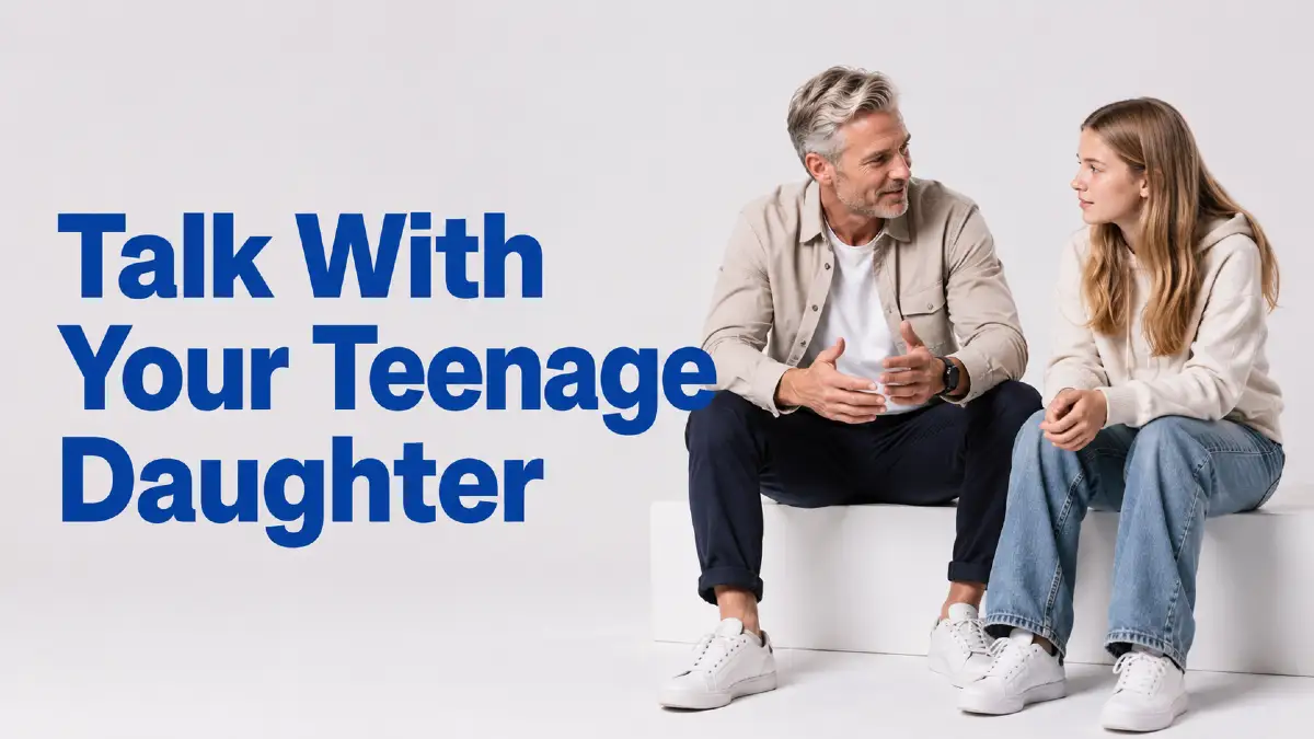 Father sitting and talking with his teenage daughter, having an open conversation
