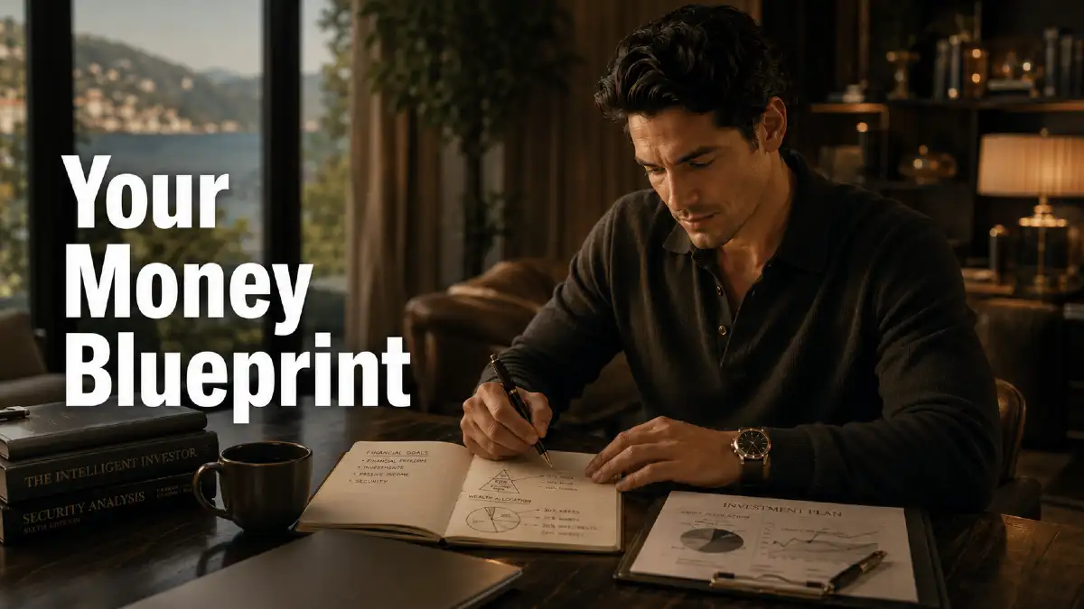 Man creating a financial plan, illustrating how your money blueprint shapes beliefs, habits, and financial decisions