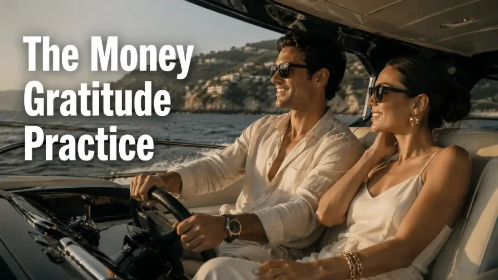 Couple enjoying a luxury yacht trip, illustrating the money gratitude practice and an abundance mindset