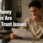 Man worried about finances and paperwork, illustrating how money worries can reflect deeper trust issues