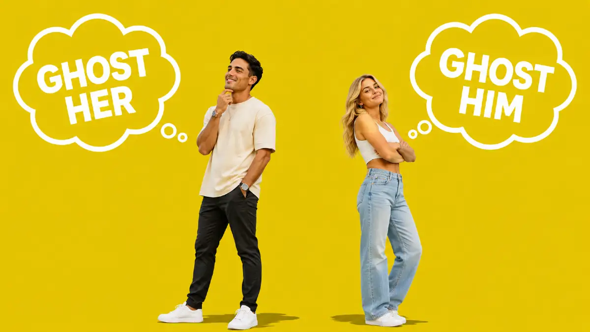 Man and woman considering ghosting each other, illustrating dishonesty and lack of trust in modern dating culture